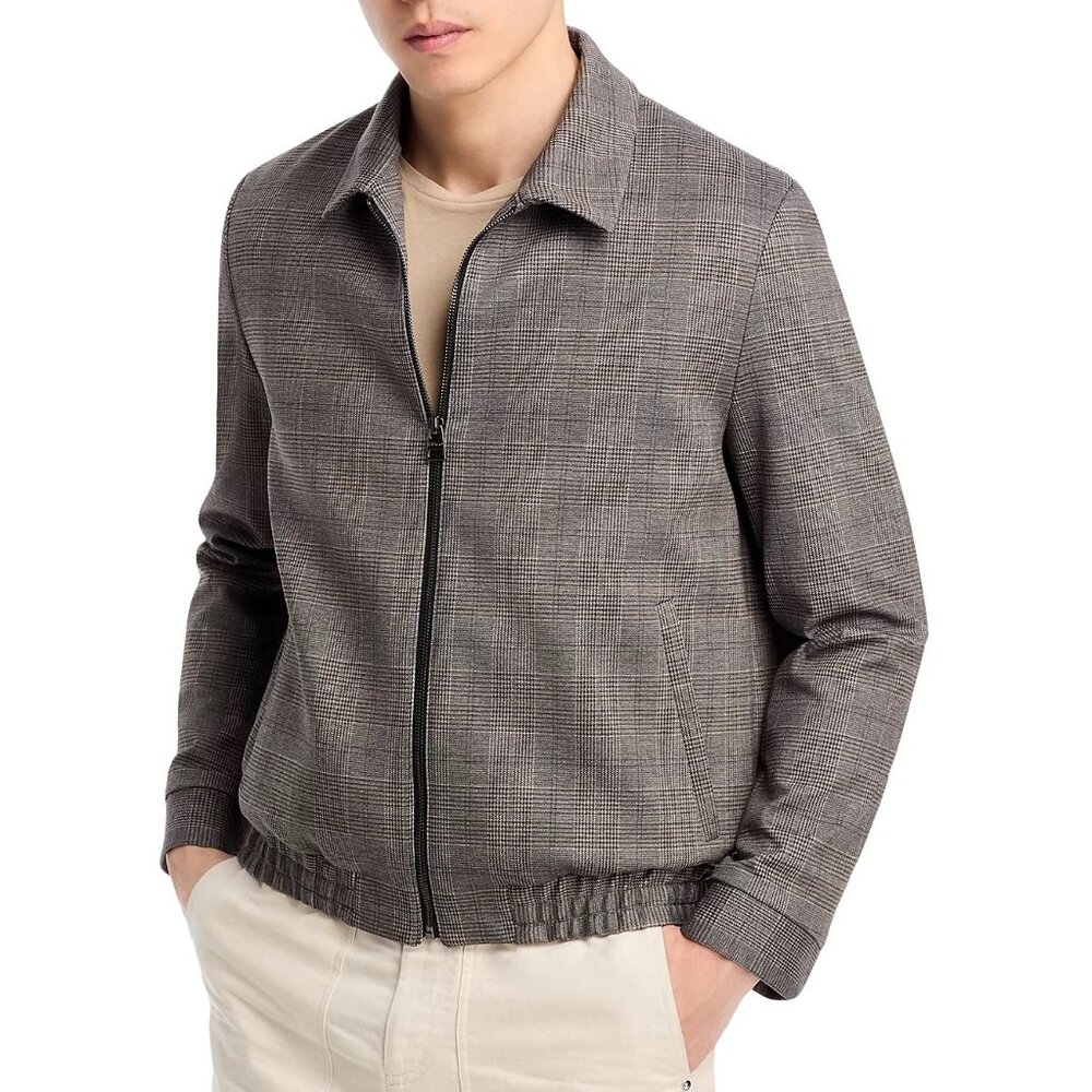 Hugo Boss Men's HUGO Hellys Check Pattern Zip Front Jacket Snap Cuffs Med Brown